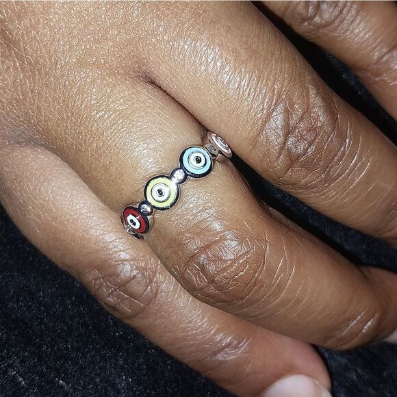 Colorful Evil Eye Ring Sz 7 - Picture 13 of 14